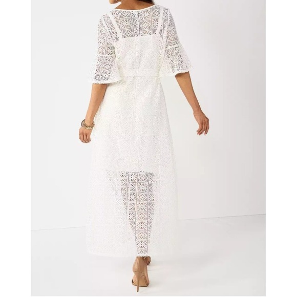 NWT Croft & Barrow Women's Ivory White‎ Flutter Sleeve V-Neck Lace Dress XXL - Picture 9 of 9